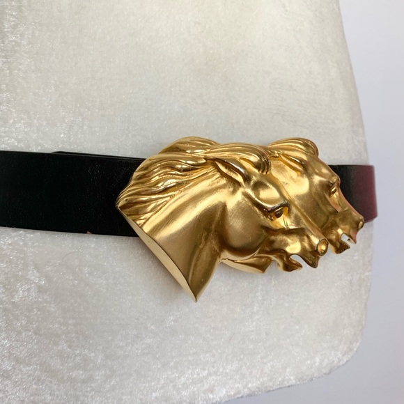 Vintage Doreen Ryan Gold Horse Buckle Leather Belt - Picture 9 of 16